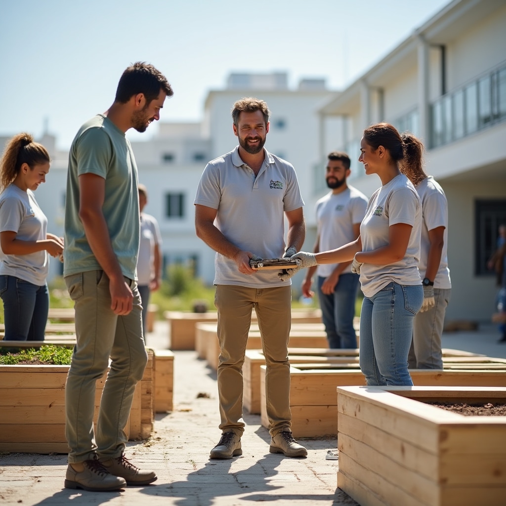 Corporate team working together on community service project building team cohesion